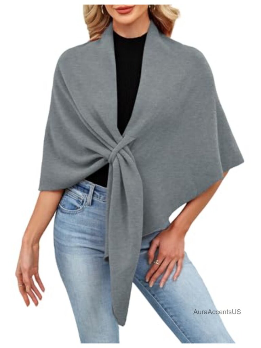 Knitted Open Front Poncho Wrap Shawl One Size